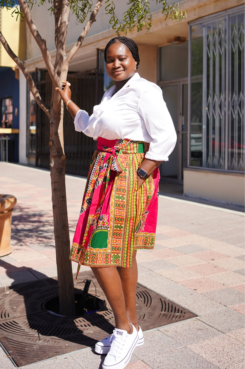 Pink Dashiki Midi Skirt